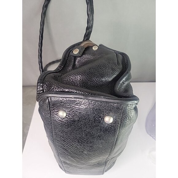 Patricia Nash Satchel Purse Tooled Studded Black Leather 13W x 10H Bottom Studs - Picture 11 of 16